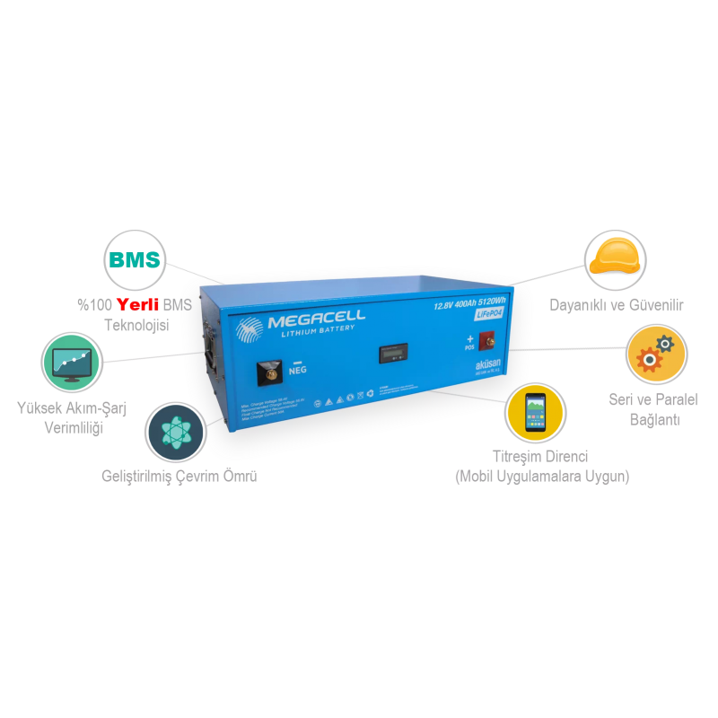 12,8V 400 Ah LİTYUM LİFE P04 - METAL/Bluetooth