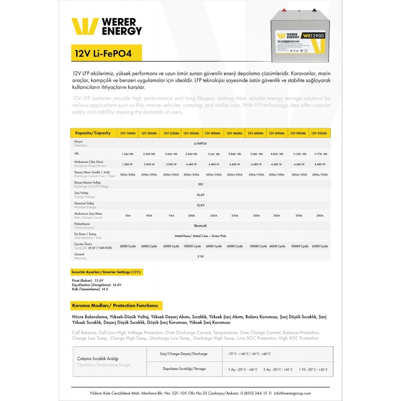 200 AH | 12V LiFePO4 Lityum Demir Fosfat Batarya/Akü – Bluetooth/Wifi